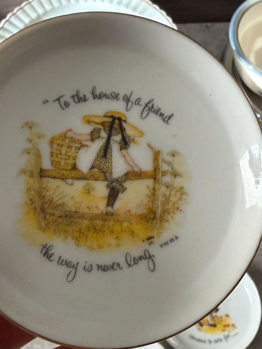 Vintage Holly Hobbie Set Five 3.5" Trinket Coasters Dishes Porcelain Japan 1973 - Picture 7 of 7